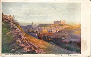 1918 Pozsony, Pressburg, Bratislava; Pozsony a hegyekről nézve / Pressburg vom Gebirge gesehen. B.K....