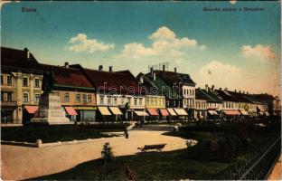 1914 Kassa, Kosice; Honvéd szobor a főutcával, Neumann M., Holzer Simon üzlete. Schönberg Károly kia...