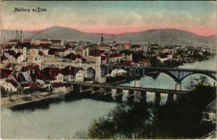 1918 Maribor, Marburg; general view with bridges (wet corner)