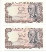 Spanyolország 1970. 100P (2x) sorszámkövetők "6Y6150194 - 6Y6150195" T:XF
Spain 1970. 100...