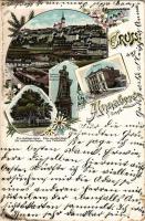 1901 Annaberg i. Erzgebirge, Annaberg-Buchholz; Grosse Linde, Theater, Barbara Uttmann Denkmal / tre...