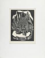Moskál Tibor (1930-): Ház előtt. Fametszet, papír, jelzett. Paszpartuban. 24x18 cm
