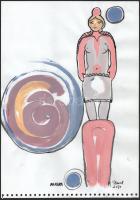 Hanzel Klára (-): Mamika. Vegyes technika, papír, jelzett, 34×24 cm