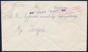 ~1945 Levél Kopáncsról Szegedre, "Hódmezővásárhely 1. posta / Készpénzzel bérmentesítve" p...