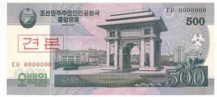 Észak-Korea 2008. 500W "00000000" sorszámmal, piros koreai "MINTA" felülbélyegzé...