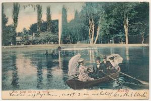 1905 Buziásfürdő, Baile Buzias; Szent Antal kút és tó részlet / fountain, lake (EB)