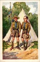 Az őrs zászlója. Cserkész művészlap. Rigler József Ede kiadása R.J.E. 8006. / Hungarian boy scout ar...