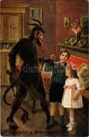 1918 Krampusz virgáccsal és gyerekekkel / Krampus with birch and children. K. Ph. W. II. 1016. (r)