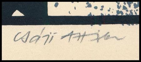 Csáji Attila (1939-2015): Rovásjelek (cím nélkül). Szitanyomat, papír, jelzett, számozott (48/100), ...