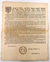 1785 II. József jobbágyrendelete. Korabeli nyomtatott oklevél 44x54 cm A rendelet bevezette a jobbág...