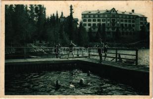 Tátra, Magas-Tátra, Vysoké Tatry; Strbské pleso, Plovárna a Hotel Hviezdoslav / Csorba-tó strand és ...