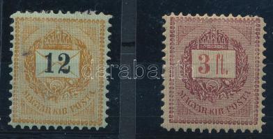 1888 12kr + 3Ft (28.000) (12kr folt, falcos / spot, hinged)