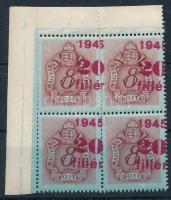 1945 Kisegítő portó 20f/8f ívsarki négyestömb nagyon látványosan eltolódott felülnyomással