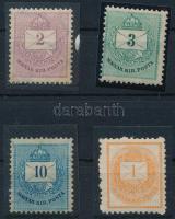 1881 3 db krajcáros bélyeg és 1 db Hírlapbélyeg