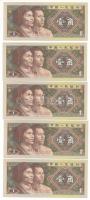 Kína 1980. 1j (5x) sorszámkövetők "F8N6478055 - F8N6478059" T:UNC
China 1980. 1 Jiao (5x)...