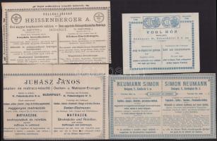 ca 1900 4 db reklám számla, hirdetés ékszerész, konyhaszer, stb