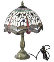 Tiffany jellegű asztali lámpa. Ólomkeretes üveg, fém. Működő, jó állapot 40 cm