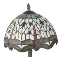 Tiffany jellegű asztali lámpa. Ólomkeretes üveg, fém. Működő, jó állapot 40 cm