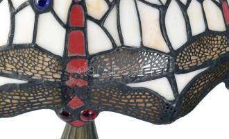 Tiffany jellegű asztali lámpa. Ólomkeretes üveg, fém. Működő, jó állapot 40 cm