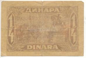 Jugoszlávia / Szerb-Horvát-Szlovén Királyság 1921. 25p / 1/4D T:F középső hajtásnál szakadás
Yugosl...