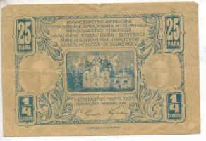 Jugoszlávia / Szerb-Horvát-Szlovén Királyság 1921. 25p / 1/4D T:F középső hajtásnál szakadás
Yugosl...
