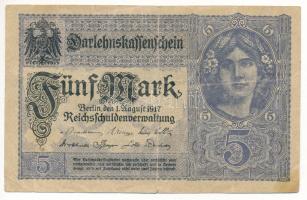 Német Birodalom 1917. 5M "X 13454528" T:F
German Empire 1917. 5 Mark "X 13454528&quo...