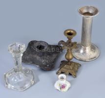 5 darab gyertyatartó, klf anyagokból, m: 16 cm