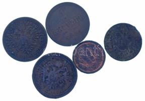 1851B-G-E 1kr Cu (3xklf) + 1851B 1/2kr Cu + 1859B 5/10kr Cu T:VF ph., patina, egyik hullámos lemez