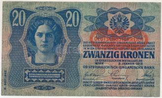 1913. 20K piros "DEUTSCHÖSTERREICH" felülbélyegzéssel T:F szép papír
Adamo K18B