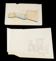 ca 1930 Gabriel Gonda belsőépítész bútor tervező 5 db art deco enteriör rajza. Ceruza, pausz. Kb 29x...