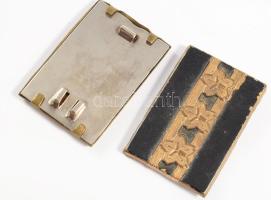 cca 1940, 2 darab fém japán tűzoltósági jelvény, tű nélkül, 3,5x4,5 cm