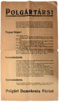 ca 1940 A Polgári Demokrata Párt (PDP) magyar nemzeti liberális párt felhívása alapszervezetek megal...