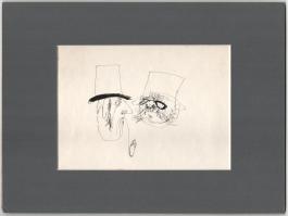 Szász Endre (1926-2003): Pipázó úr portréja. Tus, papír, jelzés nélkül. Paszpartuban. 14x19,5 cm
