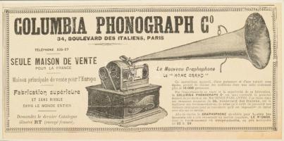 ca 1900 Columbia phonograph Co. reklám 21x10 cm paszpartuzva