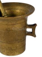 Bronz kis kaspó, törővel, m: 7,5 cm, törő h: 11 cm