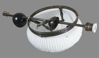 cca 1910 Szecessziós tejüveg lámpabúra szerelékével, d: 30 cm, m: 18 cm