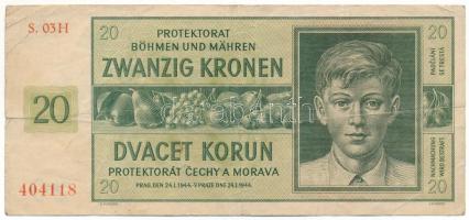 Német Harmadik Birodalom / Cseh-Morva Protektorátus 1944. 20K "S.03H 404118", T:F
German ...