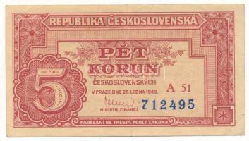 Csehszlovákia 1949. 5K "A 51 712495" T:F szép papír
Czechoslovakia 1949. 5 Korun "A ...