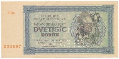 Csehszlovákia 1945. 2000K "SPECIMEN" perforációval, "5 Ra 035897" T:F szép papír...