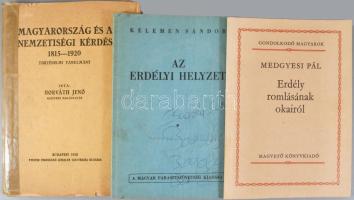 3 db erdélyi témájú könyv: Kelemen Sándor: Az erdélyi helyzet, Medgyesi Pál: Erdély romlásának okair...