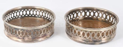 Royal Sheffield 2 darab angol fa berakásos borosüveg tartó, jelzett, d: 13 cm