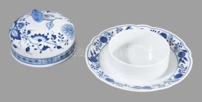 Hutschenreuther hagymamintás vajtartó, jelzett, virágfogóval, hibátlan, d: 19 cm