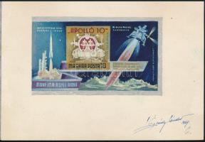 1969 Légrády Sándor Apollo-10 bélyegterve a tervező aláírásával. Képméret: 131 x 78 mm