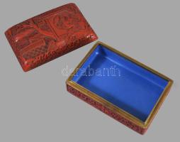 cca 1920 Kínai faragott lakk díszdoboz, jó állapotban, 15,5x10,5 cm