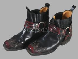 cca 1930/50 Bőr cowboy csizma, kissé korrodált fém részekkel