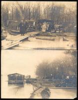 cca 1915 Vajdaság, Szerbia, vízre épített osztrák-magyar katonai állomás a megáradt Száva folyón, 2 ...