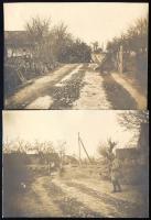 1915 Vajdaság, Szerbia, barikádokkal megerősített település a fronton, 2 db I. világháborús fotó, a ...