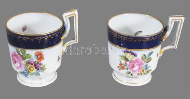 cca 1850-1880 Herendi 2 darab virágos-bogaras mintás csésze, jelzett, fülek ragasztottak, m: 9,5 cm