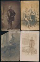 cca 1914-1918 Katonaportrék, közte vasúti ezred tagja, 4 db fotólap, változó állapotban, 14x9 cm