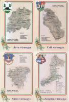 Magyarország vármegyéi - 63 db MODERN reprint jellegű képeslap, Vármegyéink egykoron, teljes sorozat